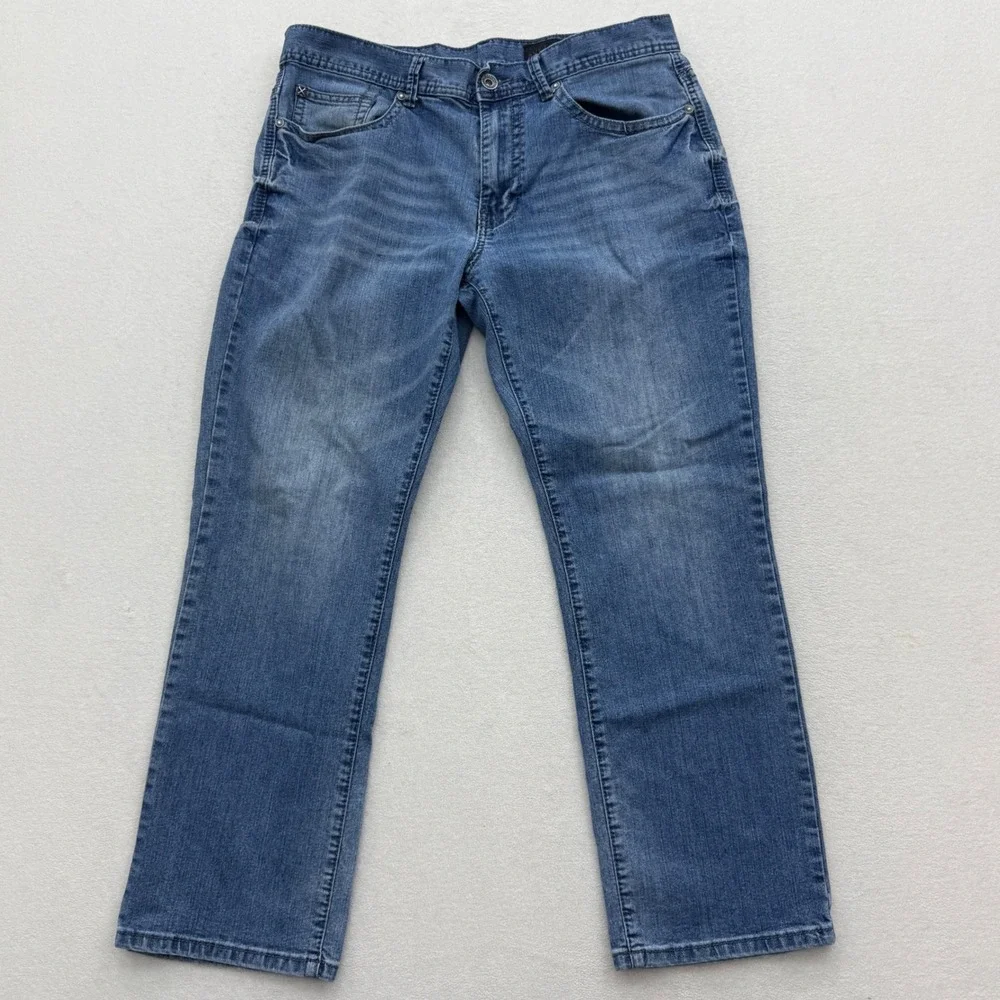 TK Axel‎ Slim Straight Jeans Mens 34x30 Blue Medium Wash Denim Pants Casual